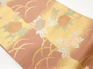 市松に雪芝・菊・牡丹模様織出し名古屋帯